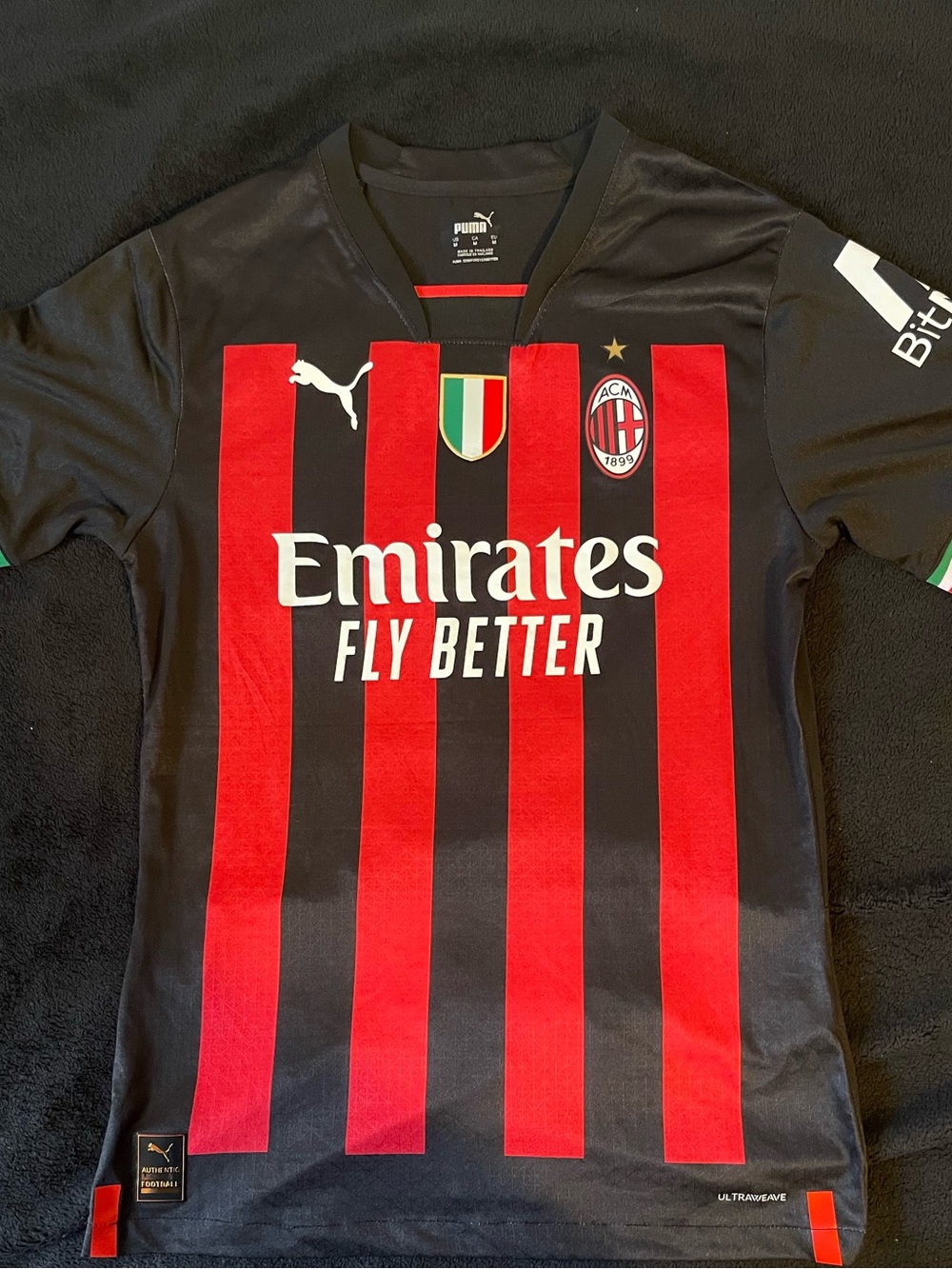 Puma AC Milan 2022/23 Red & Black Stripe Soccer Jersey,Size M,Ibrahimovic #11